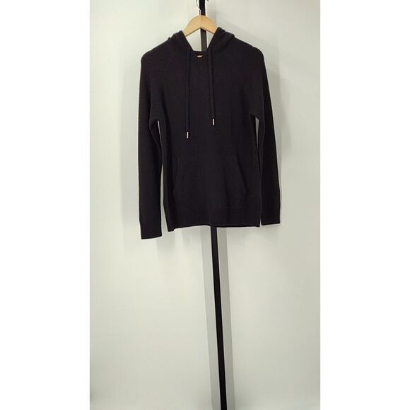 Quince Tops - Quince Women Mongolian Cashmere Pullover Hoodie Black Sleeved Top S